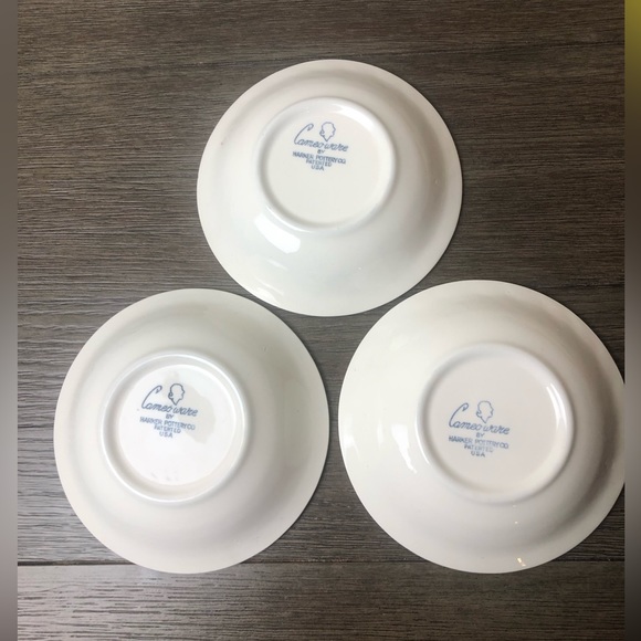 3 Blue Round Dessert Bowl by Cameoware Dainty Flower Swirl Shell Harker Pottery - Picture 4 of 5